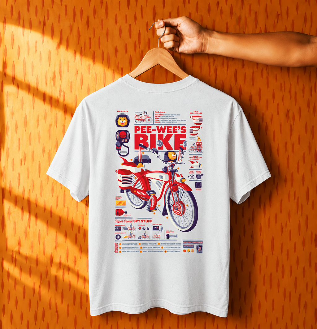 PRE-SALE: Pee-wee's Bike T-shirt, Gray (by Tom Whalen)