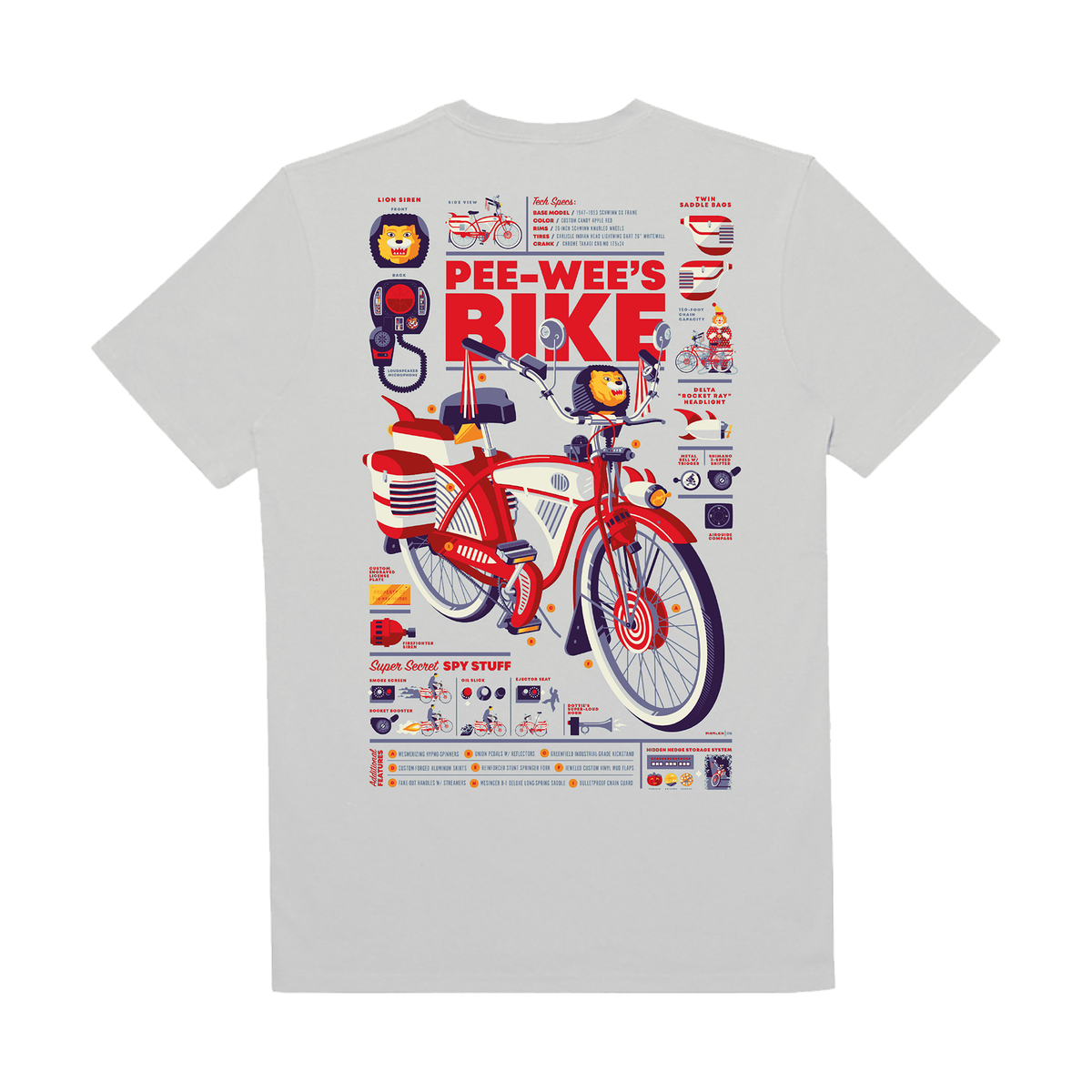 PRE-SALE: Pee-wee's Bike T-shirt, Gray (by Tom Whalen)