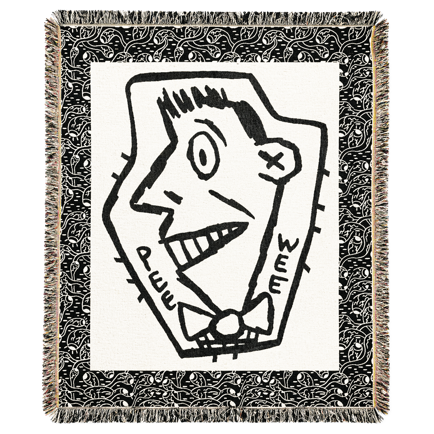 Pee-wee's Face Woven Blanket, Black/White
