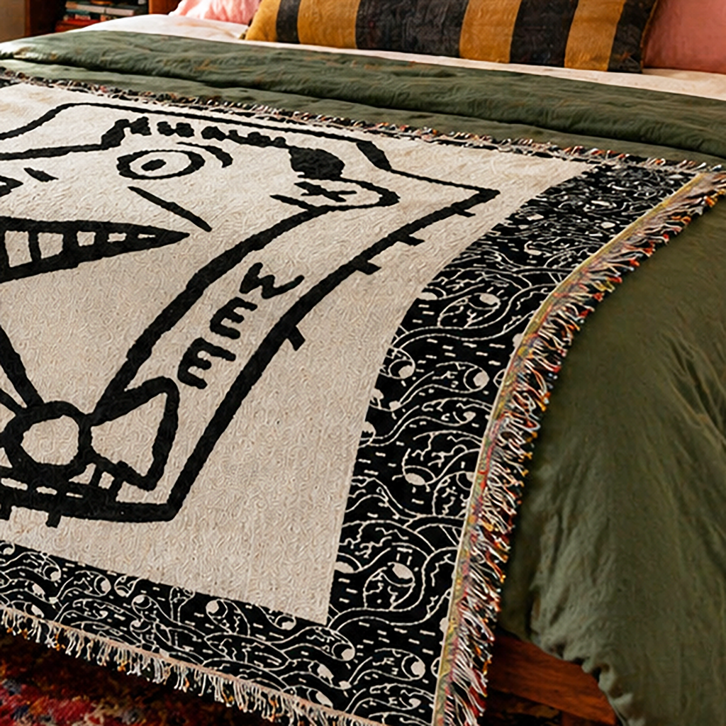 Pee-wee's Face Woven Blanket, Black/White