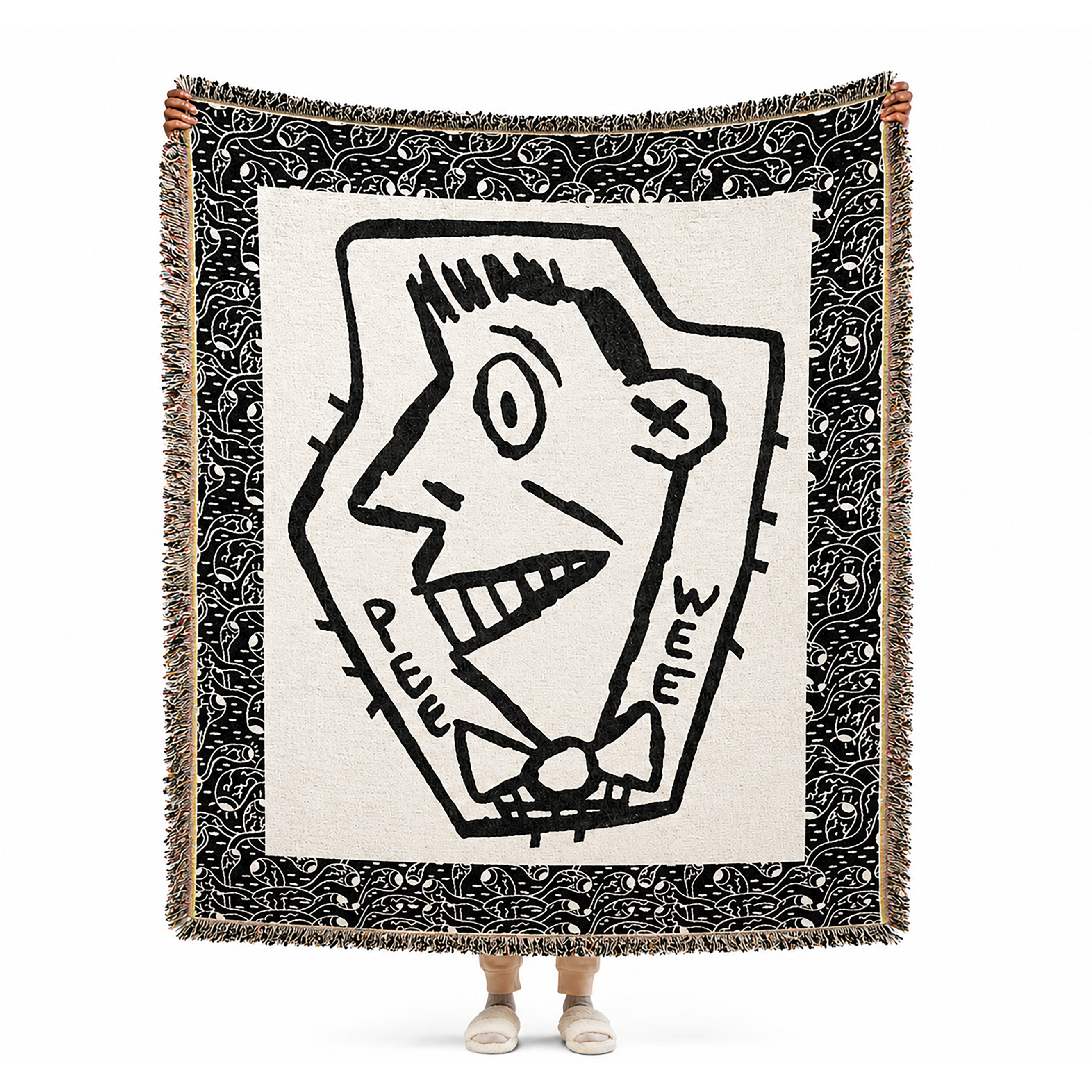 Pee-wee's Face Woven Blanket, Black/White